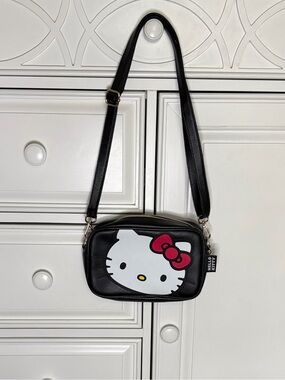 Hello Kitty Black Crossbody Bag with White Face and Pink Bow